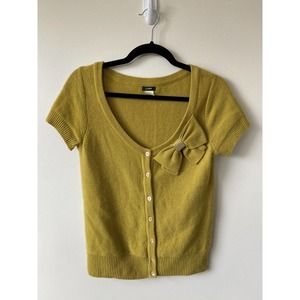 J Crew Dream Valerie Bow Sweater Cardigan Chartreuse Wool Cashmere Size Small